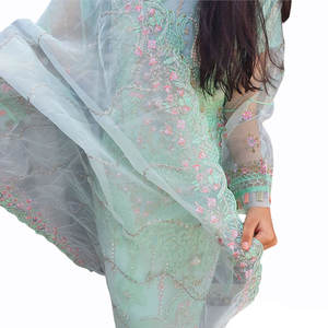 Moda personalizada señora poliéster volante Maxi Vestido de manga larga bordado vestido de fiesta estilo paquistaní/indio traje de moda - Product Image 4