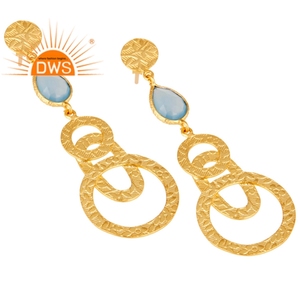 Best Selling Sterling <b>Silver</b> Gold Plated Natural Blue Chalcedony Gemstone <b>Dangle</b> <b>Earring</b> Custom Jewelry Manufacturer - Product Image 2