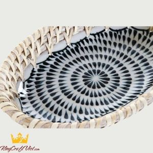 Plateau de service artisanal en rotin céramique 100 % naturel, design tendance, taille personnalisée, haute qualité, tressé à la main, écologique, fabrication vietnamienne pour la maison - Product Image 4