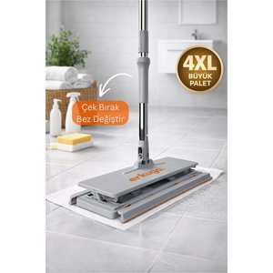 Serpillère plate à une touche avec manche télescopique et mécanisme de verrouillage automatique du chiffon, conception ergonomique pour un nettoyage domestique facile - Product Image 3