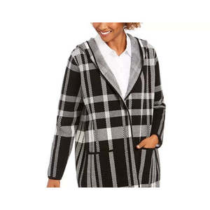 Giacca Reversibile da Donna Charter Club, Stile Coatigan a Quadri Neri, in Flanella Traspirante con Motivo Stampato, Autunnale, Taglie da XS a XL - Product Image 2