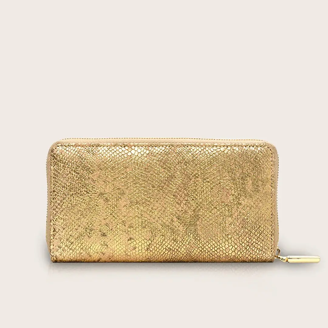 High Quality Gold Python Printed Cosmos Leather Women's Wallet Clutch for Ladies Purse for Women