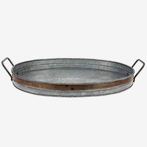 Bandeja de servicio galvanizada de metal con mango de metal, bandejas para servir alimentos, almacenamiento utilizado en dormitorio, cocina, sala de estar y al aire libre - Product Image 1