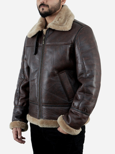 Chaqueta de Aviador B3 RAF de Cuero Marrón y Lona de Alta Calidad para Hombre, Chaqueta de Vuelo con Cuello Mao, Chaqueta de Piloto Formal con Patrón de Letras - Product Image 3