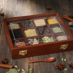 Boîte à épices élégante en bois brun écologique, finition lisse et polie, artisanale, plusieurs compartiments pour un rangement sûr et la cuisine - Product Image 4