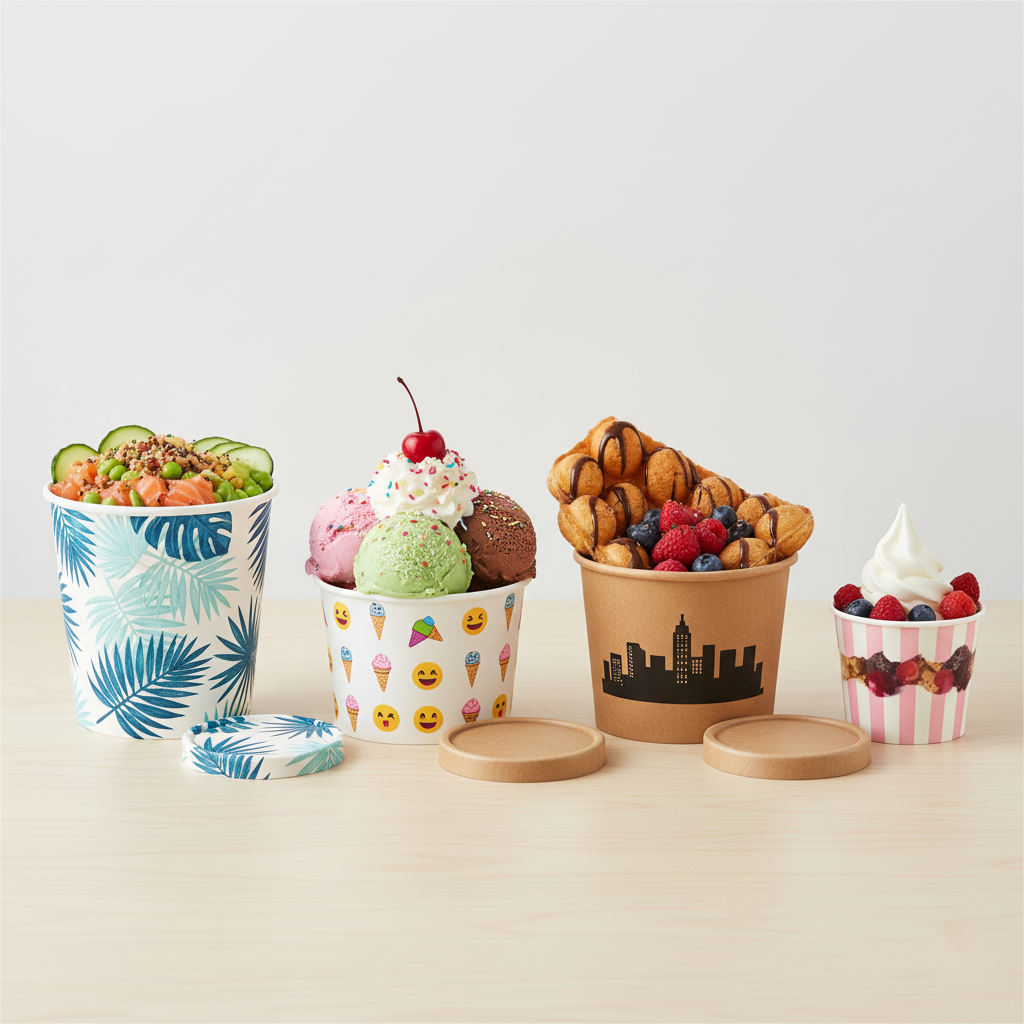 Gobelets en plastique pour crème glacée avec couvercles