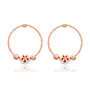 Émail blanc Design perle breloques fleur boucles d'oreilles créoles bijoux fins en gros à la main 925 bijoux en argent Sterling - Product Image 1