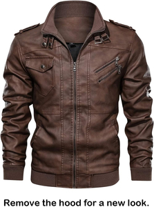 Veste en cuir et toile pour homme en couleur marron - Exportation du Pakistan Nouveau design tendance Fait à la main Cuir véritable Conception OEM - Product Image 2