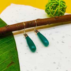 925เงินสเตอร์ลิงสีเขียว ONYX briolette แบบหยดน้ำเครื่องประดับงานแต่งงานทางศาสนาพร้อมทองสำหรับเป็นของขวัญ - Product Image 1