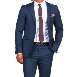 Traje de negocios de dos piezas azul marino para hombre, esmoquin de verano informal con chaqueta y pantalón de talla grande, pedido mínimo de 3 piezas - Product Image 1