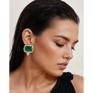 14k <b>Gold</b> Heart Stud <b>Earrings</b> with Diamond Halo-Rhodium Plated Trendy Engagement Jewelry - Product Image 3