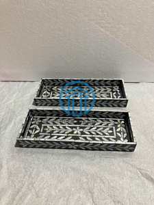 Plateau rectangulaire en nacre noire et blanche à motifs floraux, fait à la main, laqué, plateau de service de luxe, décoration d'intérieur en provenance du Vietnam - Product Image 3