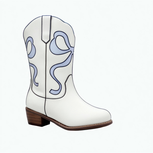 Chaussures de fête pour filles en cuir véritable avec broderie, fermeture éclair à hauteur du genou, bottes de cow-boy pour enfants - Product Image 4