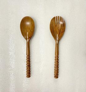 Ensemble cuillère et fourchette en acacia de luxe moderne en gros couverts à salade en bois avec long manche de designer accessoires de cuisine serveuse à salade - Product Image 4