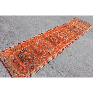 Turkish 2.8x12.8 ft Rug, <b>Runner</b> Vintage Rug, Orange <b>Red</b> Animal Print Rug - Product Image 2