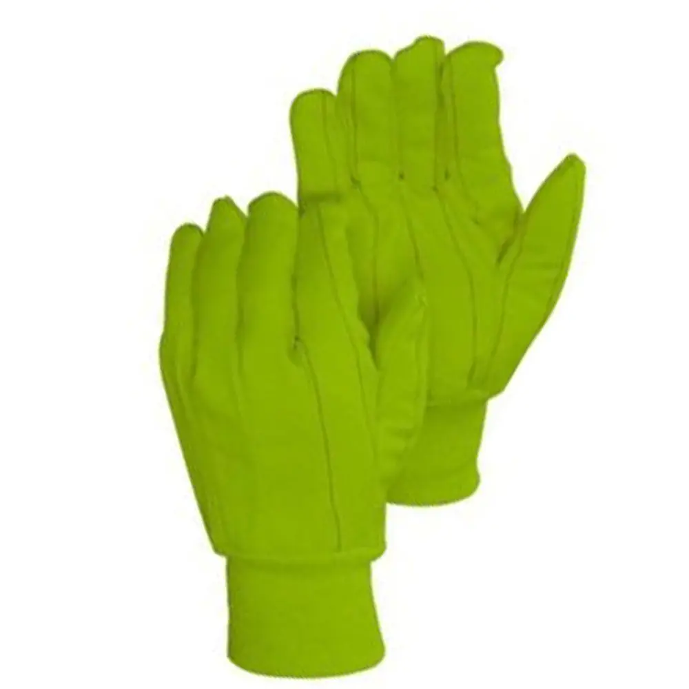 HI-VIS GREEN DOUBLE PALM CANVAS WITH KNIT WRIST MEN WORK GLOVES/ COTTON INDUSTRIAL SAFETY GLOVES