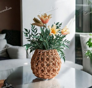 Jardinières de jardin et pot de fleur en osier d'intérieur en bambou fabriqués à la main avec motif de panier Décoration intérieure - Product Image 3