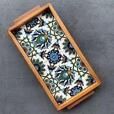 Bandeja sólida de madera hecha a mano tradicional con diseño étnico para té o comedor Pooja-Precio bajo ecológico artístico - Product Image 3