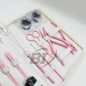 Kit d'outils pour extensions capillaires : Pinces micro-anneaux et de retrait en acier inoxydable rose pâle avec fils à perles et pince de sectionnement des cheveux - Product Image 2