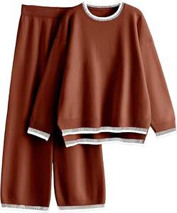 Conjunto de Suéter de Punto Elástico y Transpirable para Mujer, Estilo Informal, Elegante, con Cintura Elástica, para Otoño e Invierno - Product Image 3