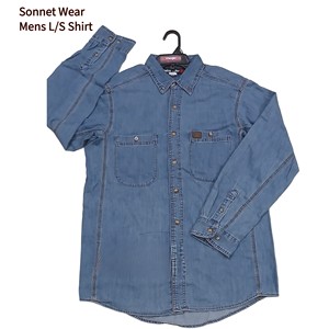 Chemise en denim à manches longues pour homme, sur mesure, unie, avec coutures - Product Image 2