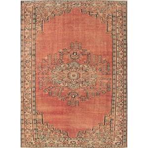 Alfombra de Lana Anudada a Mano de Gran Tamaño, Diseño de Medallón Rojo y Naranja, para Sala de Estar, Pasillo Rectangular, Modelo Pae-2920 - Product Image 1