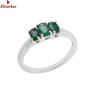 Delicado moderno de alta calidad 925 plata esterlina mujeres tres piedras Esmeralda anillos de piedras preciosas - Product Image 1