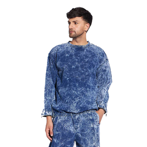 Sweatshirt surdimensionné à coupe décontractée délavée à l'acide bleu ciel pour hommes le plus élégant à vendre sweatshirts unisexes lavés unis personnalisés - Product Image 4