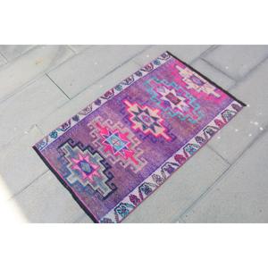 พรมตุรกี, พรมวินเทจขนาด 2x3.2 ฟุต, พรมขนสัตว์ลายสัตว์สีม่วง - Product Image 3