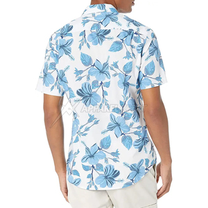 OEM <b>Men's</b> Hawaiian <b>Floral</b> Cotton Short <b>Outfit</b> Summer Beach High Collar <b>Shirt</b> 100% Breathable Custom Logo Best Sale - Product Image 2