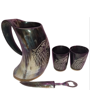 แก้วน้ำทำจากเขาควายแกะสลักลายไวกิ้ง พร้อมที่เปิดขวด ถุงปอกระเจา แก้วสั้นสำหรับเบียร์ ราคาถูก สไตล์โบราณ สัมผัสเหมือนของแท้ - Product Image 2