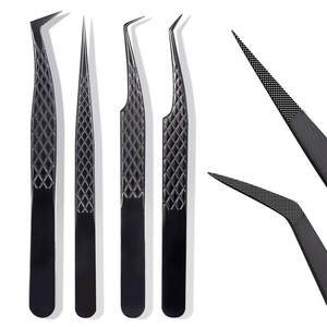 2026 Private Labeling Stainless Steel Right-Handed 28 Teeth Short Handle Angled Lash Tweezers 45 Degree Manual <b>Reusable</b> <b>Eyelash</b> - Product Image 1