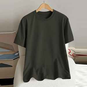 100% coton décontracté col rond surdimensionné T-Shirt à manches courtes goutte épaule t-shirts avec léger tissu tissé extensible - Product Image 3