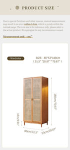 <span class=keywords><strong>Armoire</strong></span> de Rangement Gain de Place en Bois Massif et Rotin avec Tringle et Étagères <span class=keywords><strong>pour</strong></span> Chambre à Coucher, Idéale <span class=keywords><strong>pour</strong></span> Petits Espaces - Product Image 6