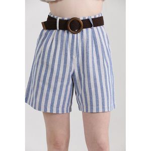 Shorts en lin pour femmes Topshow avec ceinture rayée bleue, shorts de mode en gros - Product Image 2