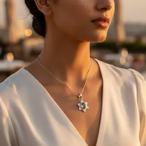 925 Silver Citrine Star Pendant with Freshwater Pearl Zircon Diamond Rhodium Plated Trendy <b>Vintage</b> Gemstone Jewelry for Women - Product Image 1