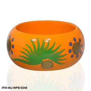 Bracelet en bois peint à la main avec motif feuille verte et floral, bijou tropical unique pour femme - Product Image 3