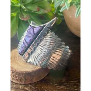 Vintage Southwest Style Handmade Charoite & Sterling <b>Silver</b> Fashion <b>Cuff</b> <b>Bracelet</b> - Product Image 5