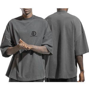 Personalizada de alta calidad de media manga de algodón gris de gran tamaño de cuello redondo Camiseta de los hombres de peso pesado camiseta - Product Image 1