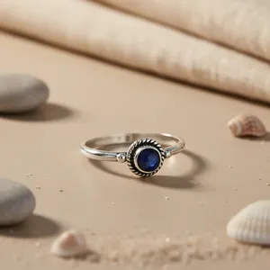 Anillo Fino de Plata 925 con Gema Azul, Joyería de Uso Diario para Mujer - Product Image 2