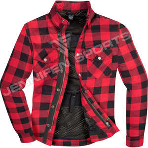 Camisa de tela de franela de algodón 100% para exteriores, manga larga, cremallera y cierre de botones, bolsillos en el pecho, forro interior de malla y protecciones - Product Image 2