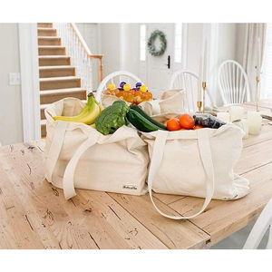 Bolsas promocionales ecológicas de lona de algodón liso en blanco, bolsas de compras de algodón 100% resistentes reutilizables con logotipo personalizado - Product Image 3