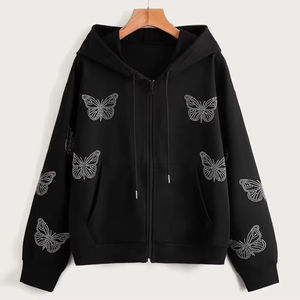 Nueva llegada sudaderas con capucha de diamantes de imitación de invierno de calidad superior ropa informal sudaderas con capucha transpirables con diamantes de imitación para adultos - Product Image 1