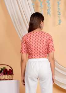 Chemise en coton rose à fleurs avec col rond et manches courtes, forme simple, coupe régulière, taille S M, style décontracté et confortable pour tous les jours - Product Image 2