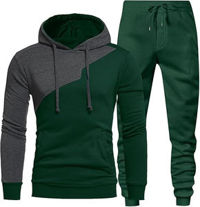 Survêtement athlétique d'hiver à capuche décontracté pour hommes 2 pièces 100% coton respirant anti-odeur doublure polaire à manches longues - Product Image 1