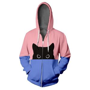 Gato patrón Zip Up Hoodie moda Casual manga larga hombres mujeres 3D impreso cremallera sudaderas tendencia Simple sudaderas - Product Image 5