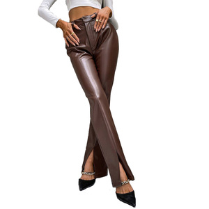 Leggings de Cuero Genuino para Mujer, Cintura Alta, Elásticos, Control de Abdomen, Pantalones Sexys de Cuero, Gruesos, Lisos - Product Image 1