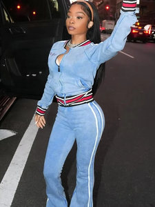 Women's Casual Sporty Short 2-Piece Set Solid Zip <b>Cardigan</b> Jacket & Breathable Embroidered Above Knee Straight Pants Outfits - Product Image 4