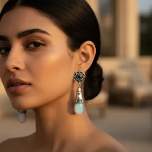 Boucles d'oreilles pendantes vintage en argent 925 avec opale bleue en forme de goutte d'eau, serties clos, pour femme, bijoux à porter au quotidien - Product Image 2