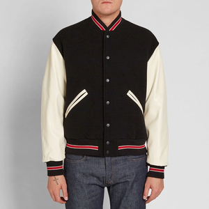 Custom Design Men's Letterman Varsity Jacket Genuine Leather Sleeves <b>Woolen</b> CollegeBaseballjacket for men - Product Image 2